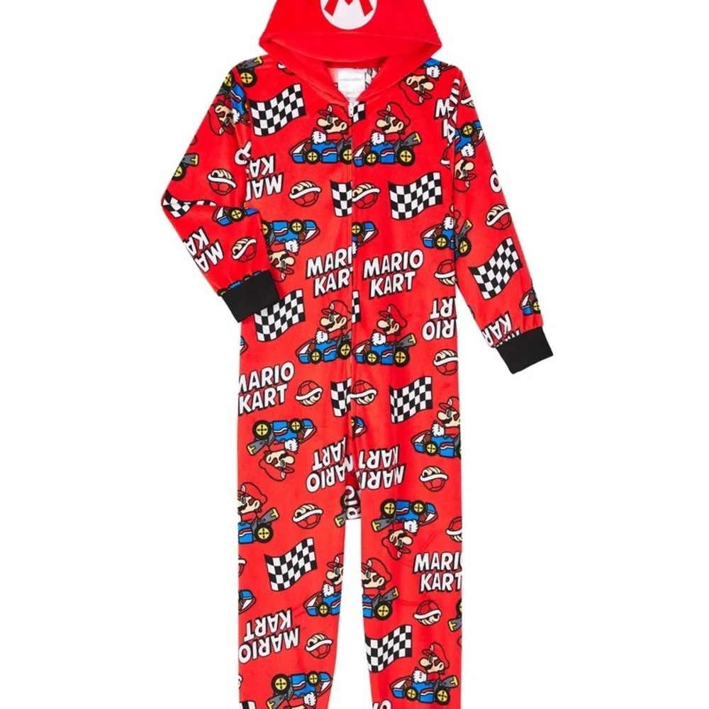 Super Mario Boys Hooded Union Suit Pajama Sizes Medium 8